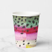 Regenboogforel vliegt elke dag weer op zee papieren bekers (Rechts)