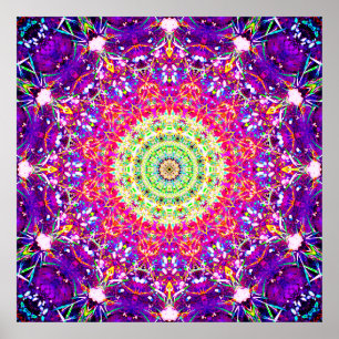 Regenboogfractals   Kaleidoscopisch Mandala Poster