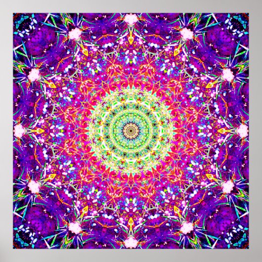 Regenboogfractals | Kaleidoscopisch Mandala Poster (Voorkant)