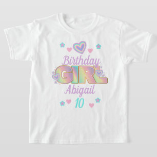 Regenbooggeboorthday Girl aangepaste leeftijd Irid T-shirt