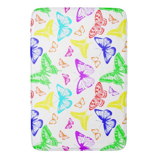 Regenbooggekleurde vlinders vliegen badmat (Voorkant Verticaal)