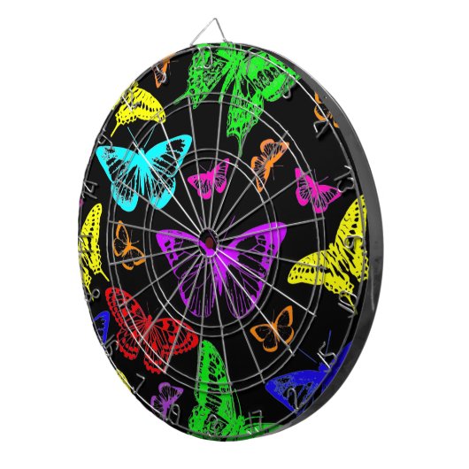 Regenbooggekleurde vlinders vliegen dartbord (Voorkant Rechts)