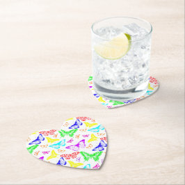 Regenbooggekleurde vlinders vliegen kartonnen onderzetters