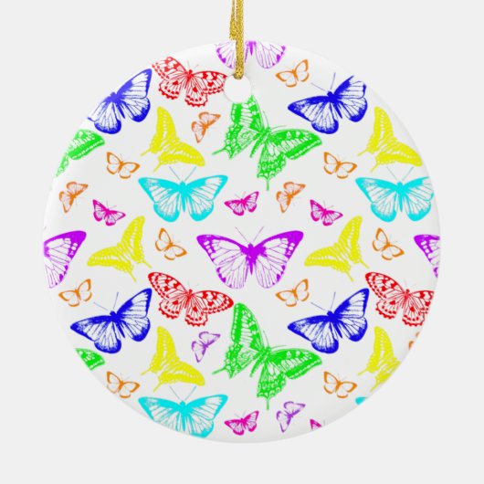 Regenbooggekleurde vlinders vliegen keramisch ornament (Achterkant)