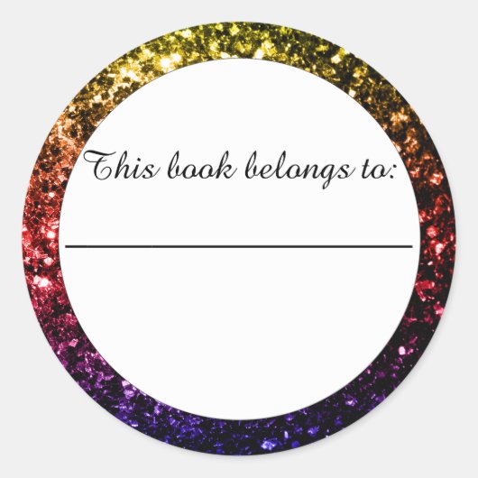 Regenbooggele rode paarse faux glitter Bookplaat Ronde Sticker (Voorkant)