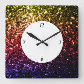 Regenbooggele rode paarse sparken met cijfers vierkante klok (Voorkant)