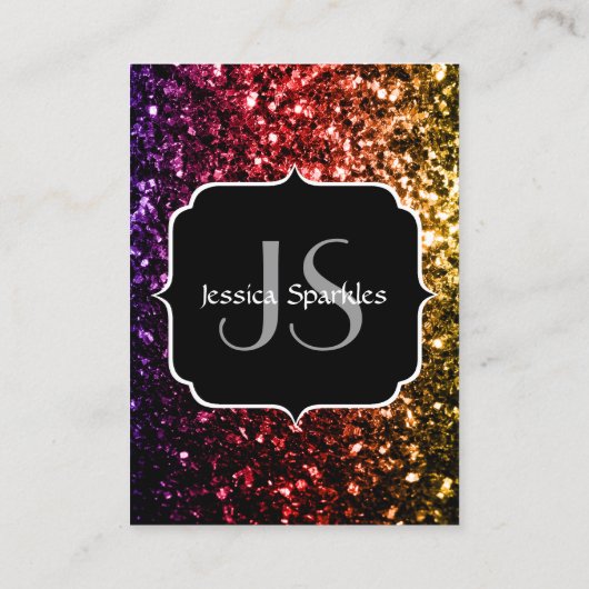 Regenbooggele rode paarse sparken met monogram visitekaartje (Achterkant)