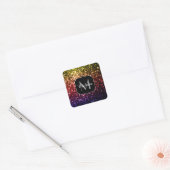 Regenbooggele rode paarse sparren Monogram Vierkante Sticker (Envelop)