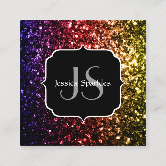Regenbooggele rode paarse sparren Monogram Vierkante Visitekaartje (Achterkant)