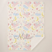 regenbooggelukkig unicorn sterren pastelmonogram sherpa deken (Voorkant)