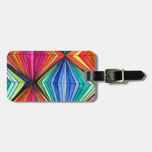 Regenbooggeometrische optische kunst bagagelabel (Voorkant horizontaal)