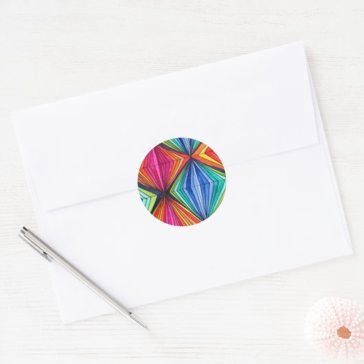 Regenbooggeometrische optische kunst ronde sticker (Envelop)