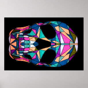 Regenbooggeometrische schedel Poster