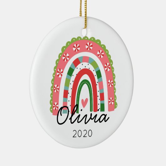 Regenbooggepersonaliseerde kerstversiering keramisch ornament (Rechts)