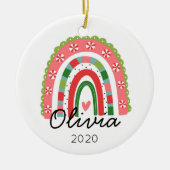 Regenbooggepersonaliseerde kerstversiering keramisch ornament (Voorkant)