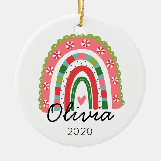 Regenbooggepersonaliseerde kerstversiering keramisch ornament (Voorkant)