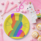 Regenbooggestreepte paashaas papieren bordje (Feest)