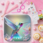 Regenboogglas kolibrie, papieren bordje (Feest)