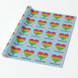 Regenboogglimlachend hart bleek blauw cadeaupapier
