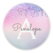 Regenboogglitterdruppels met monogram keramische knop (Voorkant)