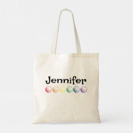 Regenbooggolf met naam tote bag