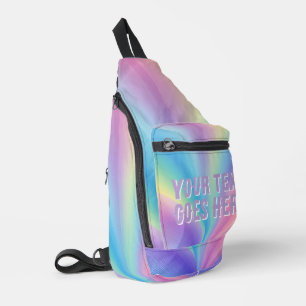 regenbooggolf ombre kleurrijke tekst hier sling bag