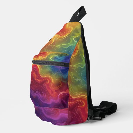Regenbooggolf van digitale kunst sling bag (Rechterhoek)