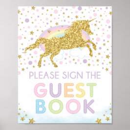 Regenbooggouden Unicorn Guest Book Birthday Sign Poster