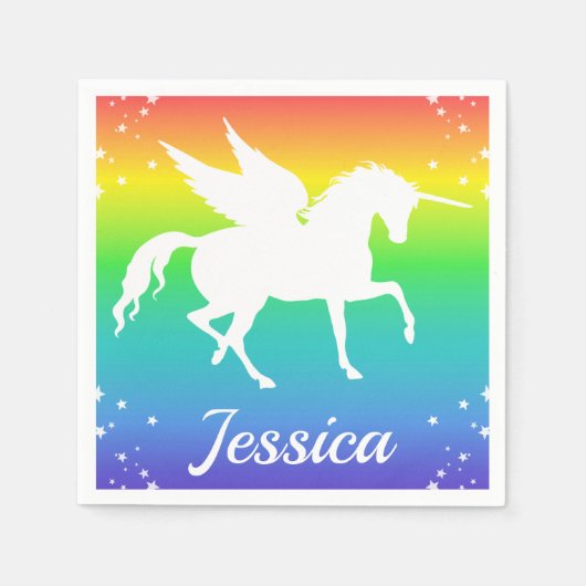 Regenbooggradiënt en unicorn Silhouette met sterre Servet (Voorkant)
