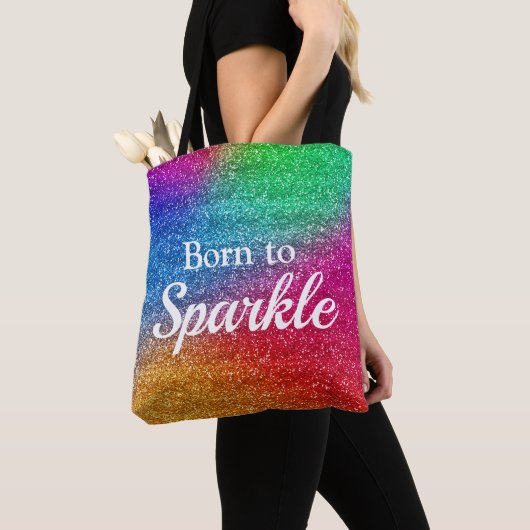 Regenbooggradiënt Glitter Born to Sparkle Tote Bag (Dichtbij)