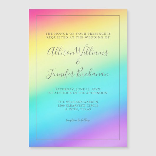  regenbooggradiënt kleurrijk LGBTQ-huwelijk Magnetische Uitnodiging (Voorkant)