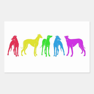 Regenbooggreyhounds, kleurrijke silhouettes rechthoekige sticker