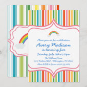 Regenbooggroot STripe Modern Birthday Invite Kaart (Voorkant / Achterkant)