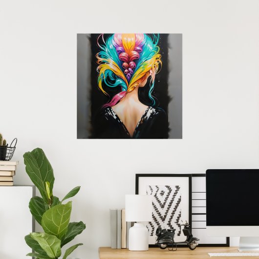 Regenbooghaar - Achterwaartse portretstijl Poster (Thuiskantoor)