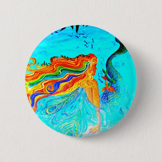 regenbooghaarzeemeermesje ronde button 5,7 cm (Voorkant)