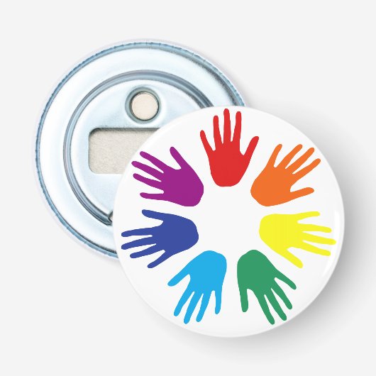 Regenbooghanden Button Flesopener (Voorkant)