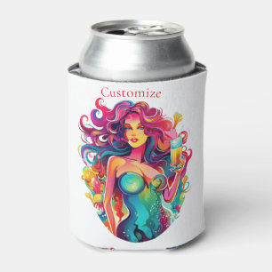 Regenboogharige zeemeermin met cocktail blikjeskoeler