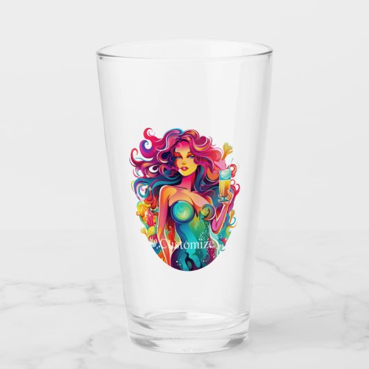 Regenboogharige zeemeermin met cocktail glas (Voorkant)