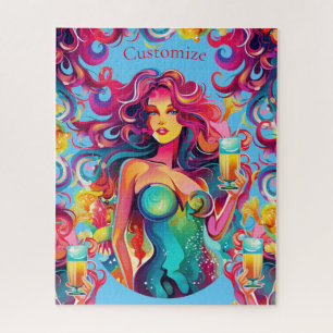 Regenboogharige zeemeermin met cocktail legpuzzel