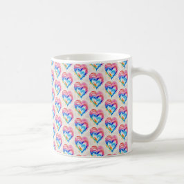 Regenbooghart met druppels, hedendaagse kunstbeker koffiemok