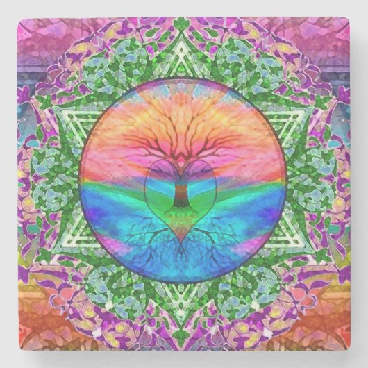 Regenbooghartboom Stenen Onderzetter (Voorkant)