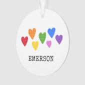 Regenboogharten Kinder NAAM DATE Love Artwork Fun Ornament (voorkant)
