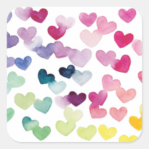 Regenboogharten trots houden van kleurrijke waterv vierkante sticker
