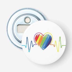 Regenbooghartslag   Abstract Scribble Heart LGBQ Button Flesopener