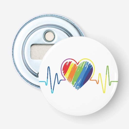 Regenbooghartslag | Abstract Scribble Heart LGBQ Button Flesopener (Voorkant)