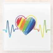 Regenbooghartslag | Abstract Scribble Heart LGBQ Glazen Onderzetter (Voorkant)