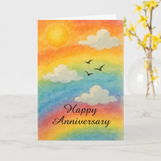 Regenbooghemel jubileum – viering van LGBTQ+ liefd Kaart (Gele Bloem)