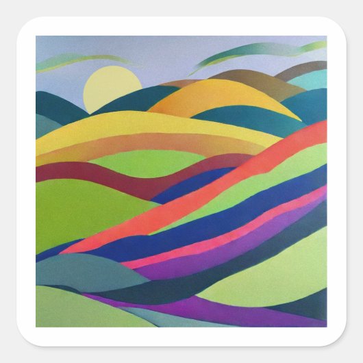 Regenboogheuvels Landschap Vierkante Sticker (Voorkant)