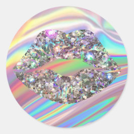 Regenboogholografie Glam Glitter Sparkly Lips Ronde Sticker