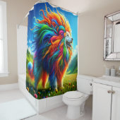 Regenbooghond Douchegordijn (In situ)